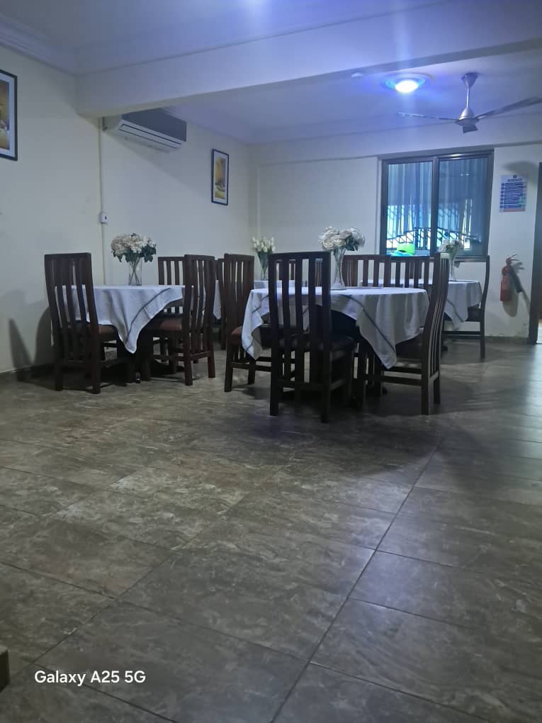 Dining room table set for guests
